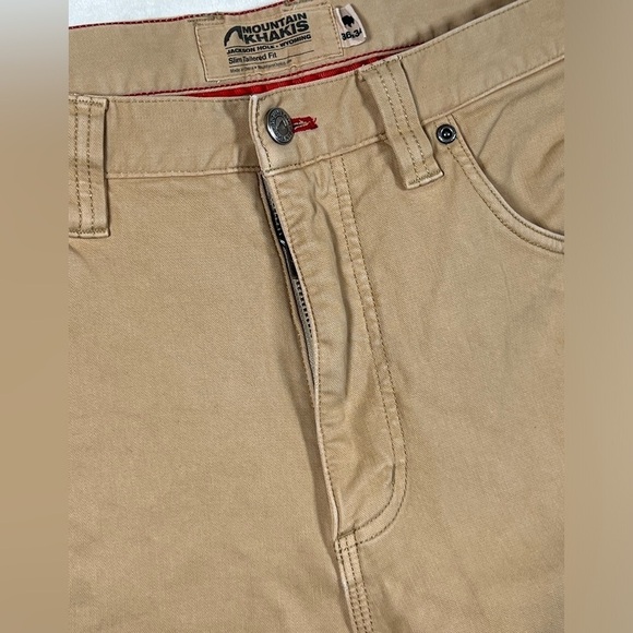 Distressed Mountain Khakis 36W 34L Slim Tailored British Khaki Performance Pants - Picture 8 of 15